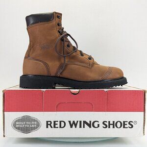 Red Wing Shoes 8" Cap Toe Vibram Sole Brown Leather Work Boots Size 8.5 E2 Mens